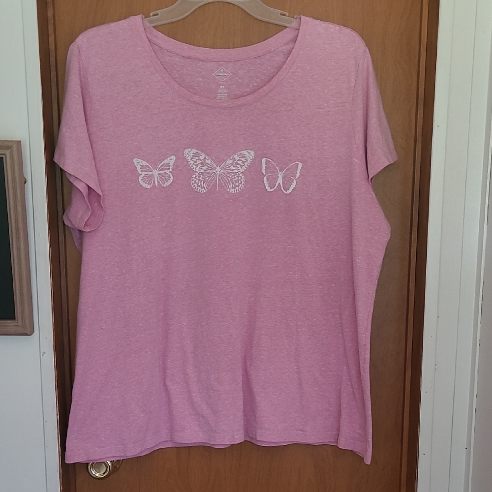 Size 2x St. John's Bay Pink Butterfly Short Sleeve Top